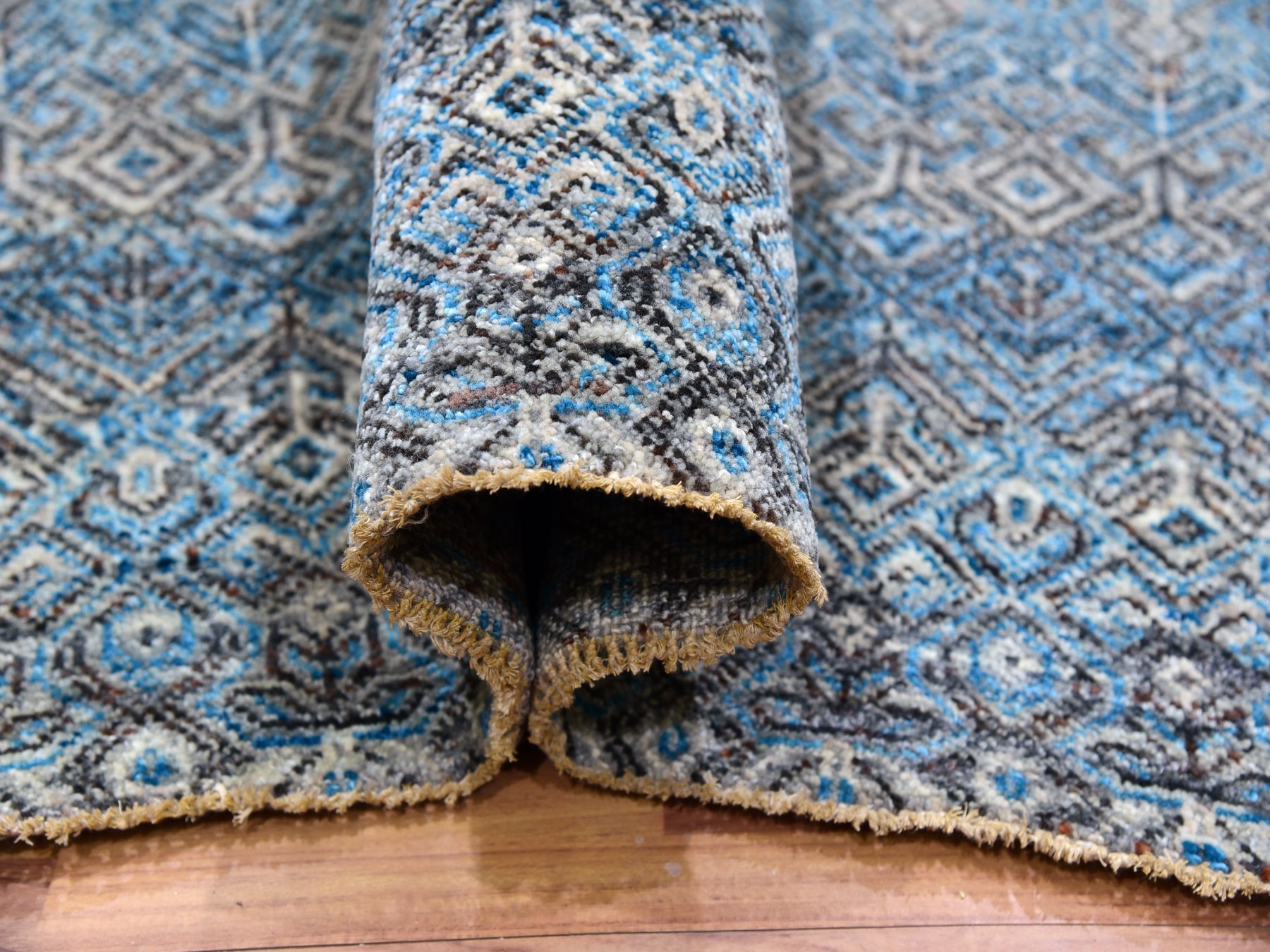 12'x12' Celadon Blue, 100% Plush Wool, Hand Knotted, Kohinoor Herat Small Geometric Repetitive Design, Square Oriental Rug HR79770 - Image 5