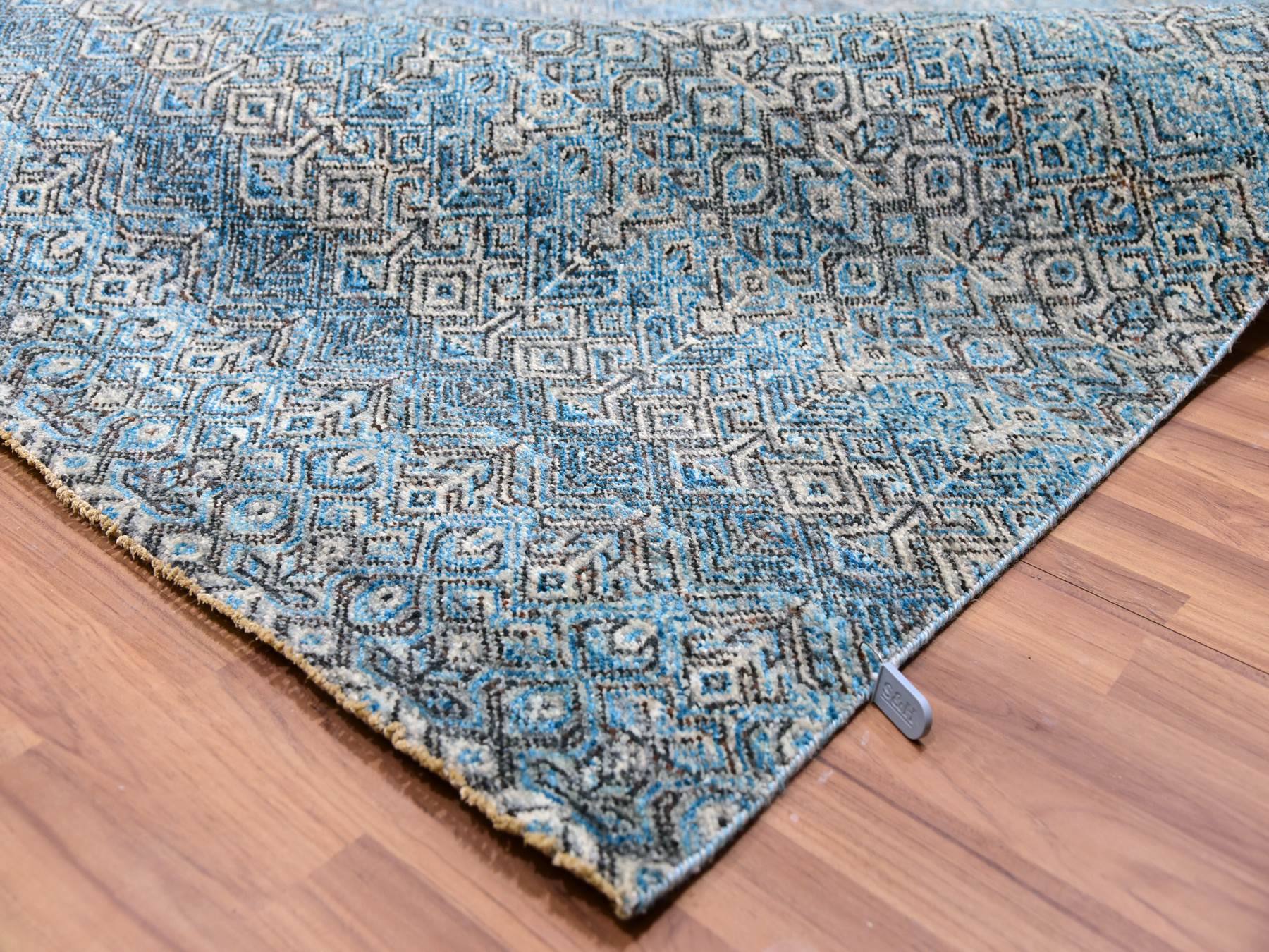 12'x12' Celadon Blue, 100% Plush Wool, Hand Knotted, Kohinoor Herat Small Geometric Repetitive Design, Square Oriental Rug HR79770 - Image 6