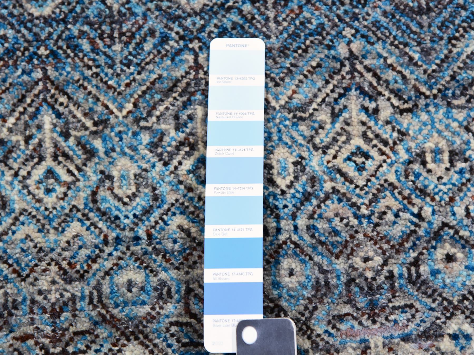 12'x12' Celadon Blue, 100% Plush Wool, Hand Knotted, Kohinoor Herat Small Geometric Repetitive Design, Square Oriental Rug HR79770 - Image 7