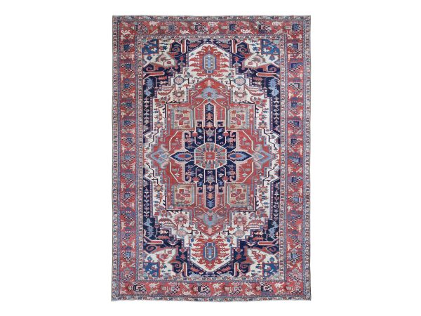 8'10"x12'5" Ivory, Antique Persian Karajeh Serapi, Denser Weave, Good Condition, Pure Wool, Hand Knotted, Oriental Rug HR80305