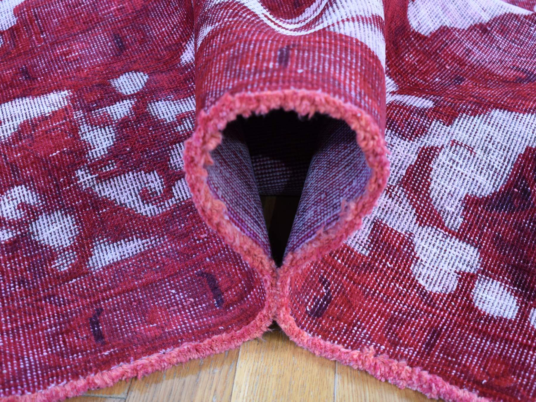 8'2"x11'1" Crimson Red, Overdyed Vintage Persian Tabriz Barjasta Design, Pure Wool Hand Knotted, Oriental Rug HR80678 - Image 5