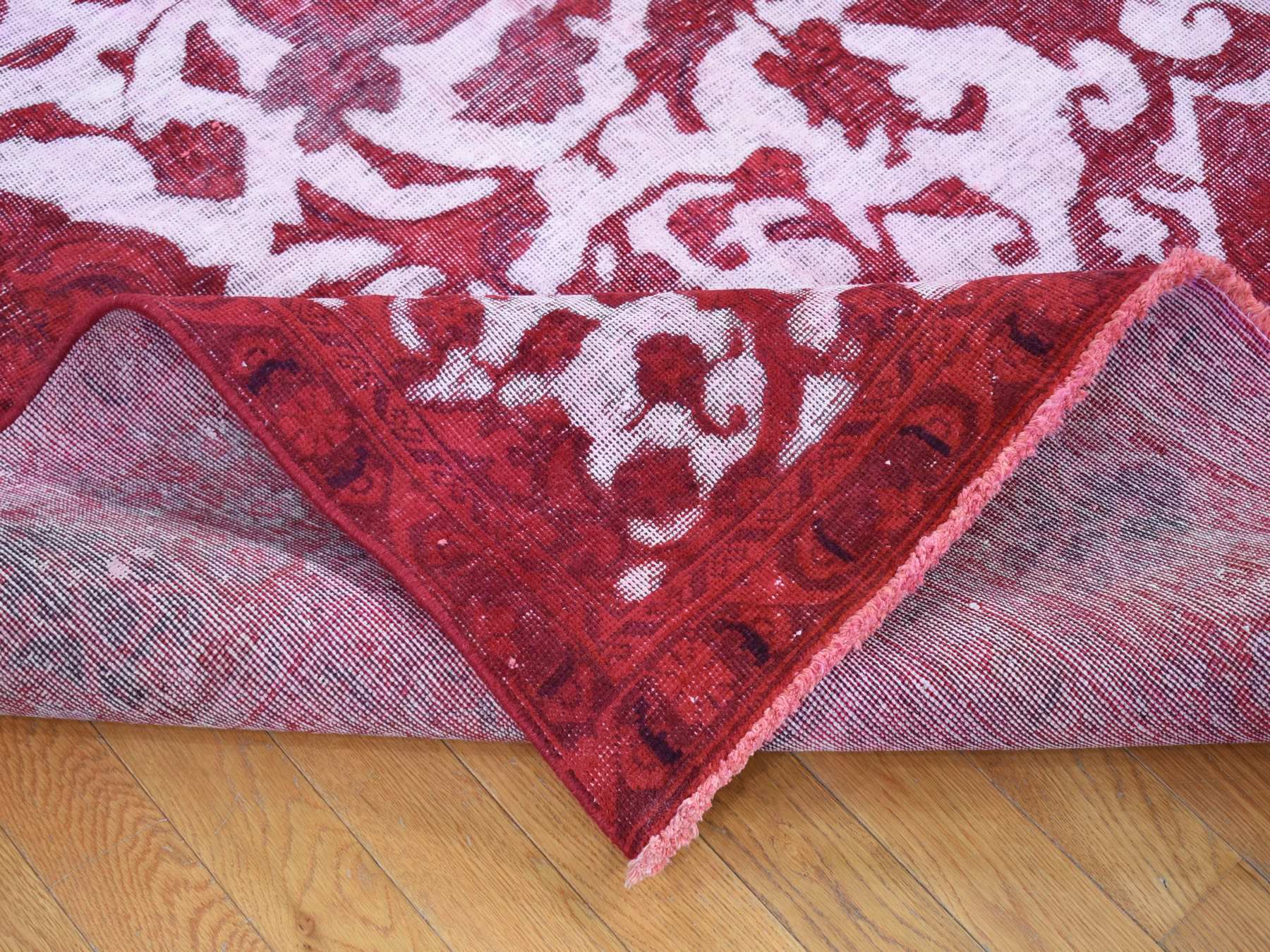 8'2"x11'1" Crimson Red, Overdyed Vintage Persian Tabriz Barjasta Design, Pure Wool Hand Knotted, Oriental Rug HR80678 - Image 6