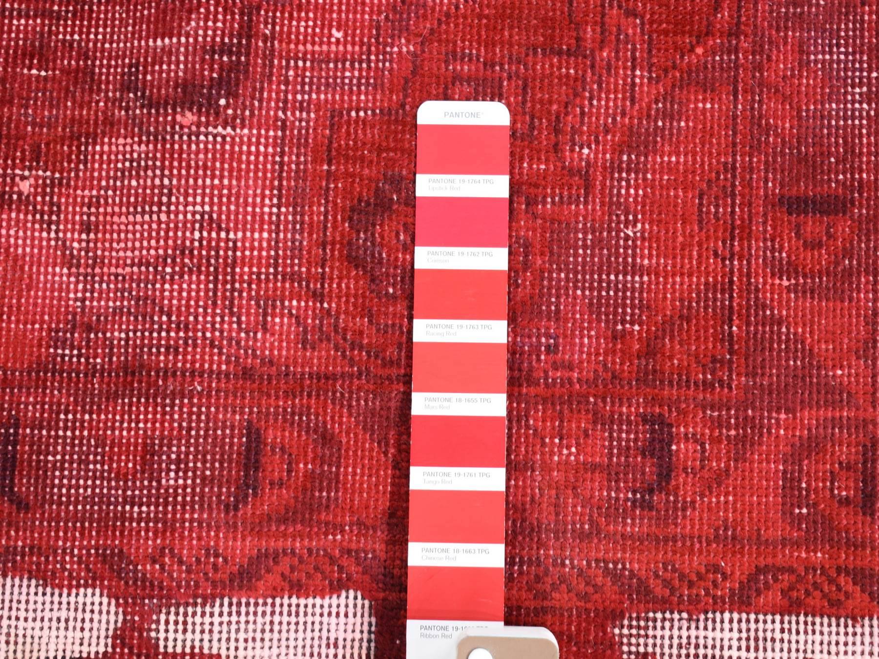 8'2"x11'1" Crimson Red, Overdyed Vintage Persian Tabriz Barjasta Design, Pure Wool Hand Knotted, Oriental Rug HR80678 - Image 7