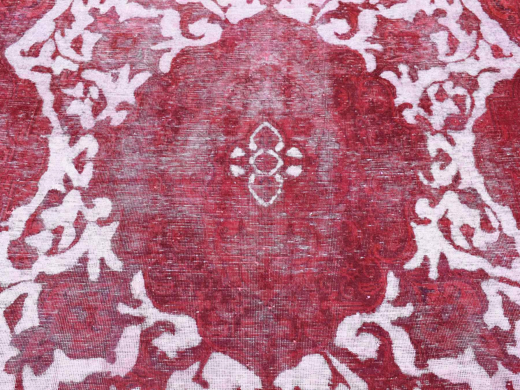 8'2"x11'1" Crimson Red, Overdyed Vintage Persian Tabriz Barjasta Design, Pure Wool Hand Knotted, Oriental Rug HR80678 - Image 8