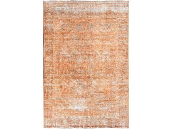 6'1"x9' Carrot Curl Orange, Overdyed Old Persian Tabriz With Pumpkin Orange Colors,, Distressed, Cropped Thin, Evenly Worn, Hand Knotted With Mint Condition, Sheared Low, 100% Wool, Sides and Ends Secured, Professionally Cleaned, Oriental Rug HR86092