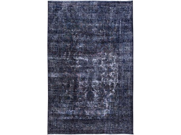 6'5"x10'3" Peacoat Blue and Charcoal Black, Overdyed, Semi Antique Tabriz, Pure Wool Sheared Low, Worn and Distressed, Professional Cleaner, Tone on Tone, Hand Knotted, Excellent Condition Oriental Rug HR86110