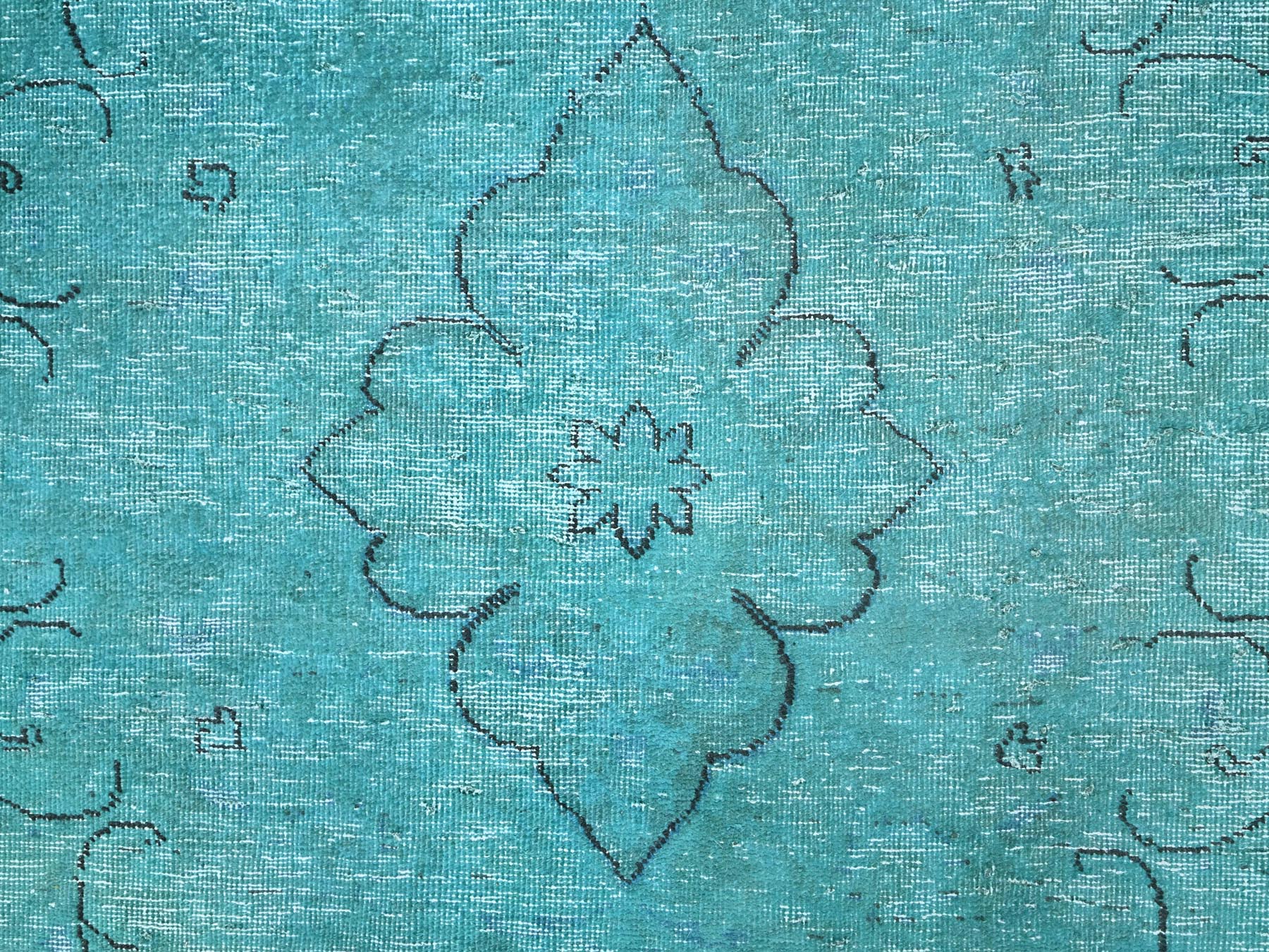 8'1"x11' Deep Green, Overdyed Vintage Persian Tabriz Sides and Ends Professionally Secured and Cleaned, Distressed Sheared Low, Hand Knotted, Cropped Thin, Abrash Evenly Worn 100% Wool Oriental Rug HR86932 - Image 8