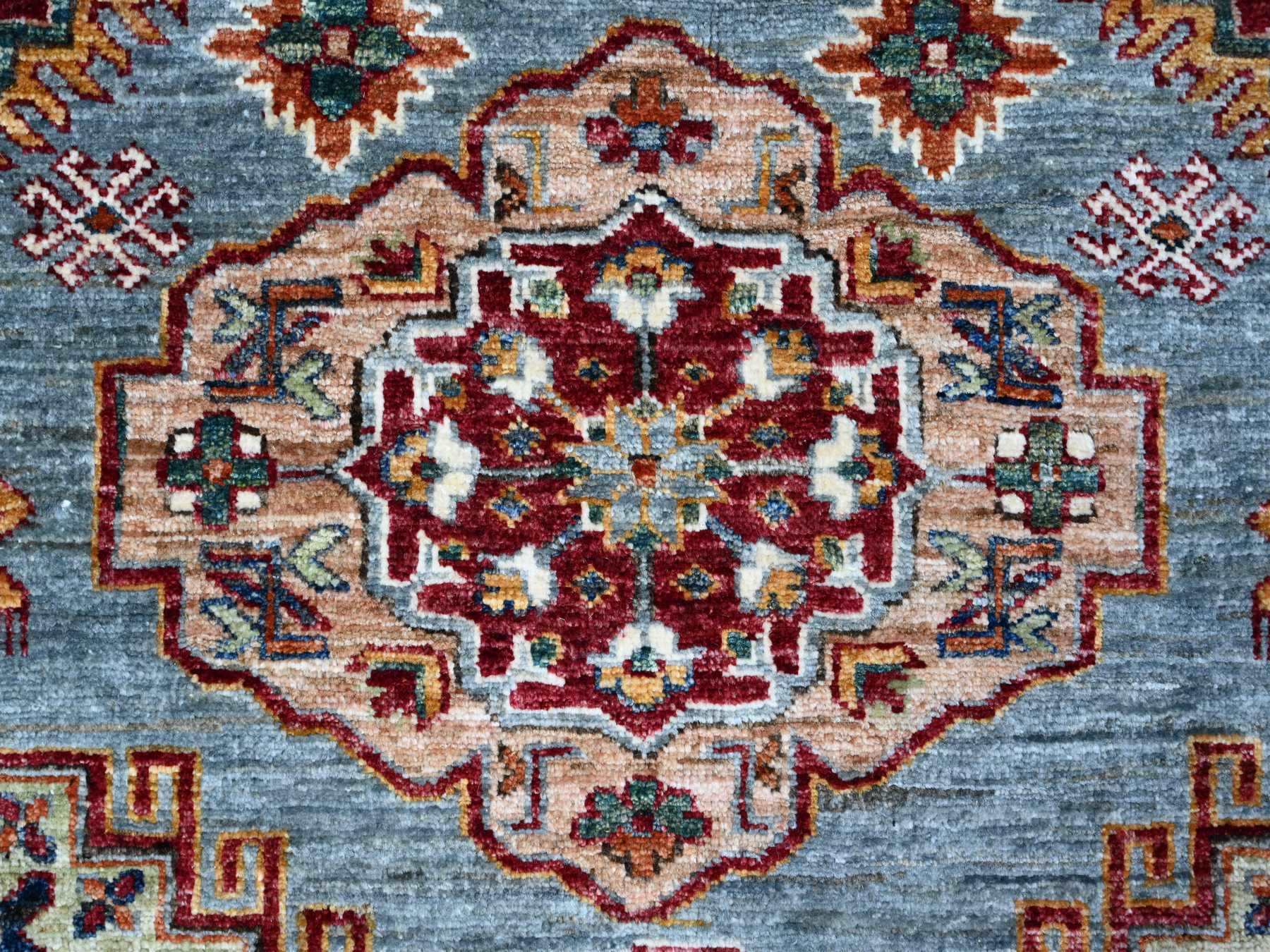 9'x12'5" Normandy Gray With Ivory Border, Hand Knotted All Over Tribal and Geometric Motifs, Velvety Wool, Natural Dyes, Afghan Super Kazak Oriental Rug HR89422 - Image 8