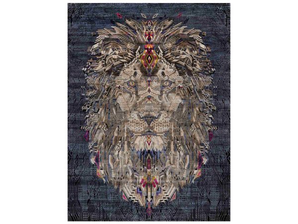 9'1"x12'2" Jade Black with Brown, The Maharaja Lion Novelty, Wool and Silk, Soft to the Touch, Hand Knotted, Oriental Rug HR91172