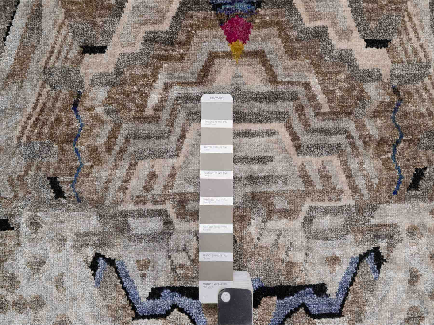 9'1"x12'2" Jade Black with Brown, The Maharaja Lion Novelty, Wool and Silk, Soft to the Touch, Hand Knotted, Oriental Rug HR91172 - Image 7