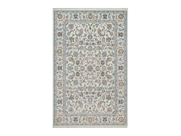 6'x9'3" Chiffon White, Wool and Silk, 250 KPSI, Soft Pile, Nain with All Over Design, Hand Knotted, Oriental Rug HR92139
