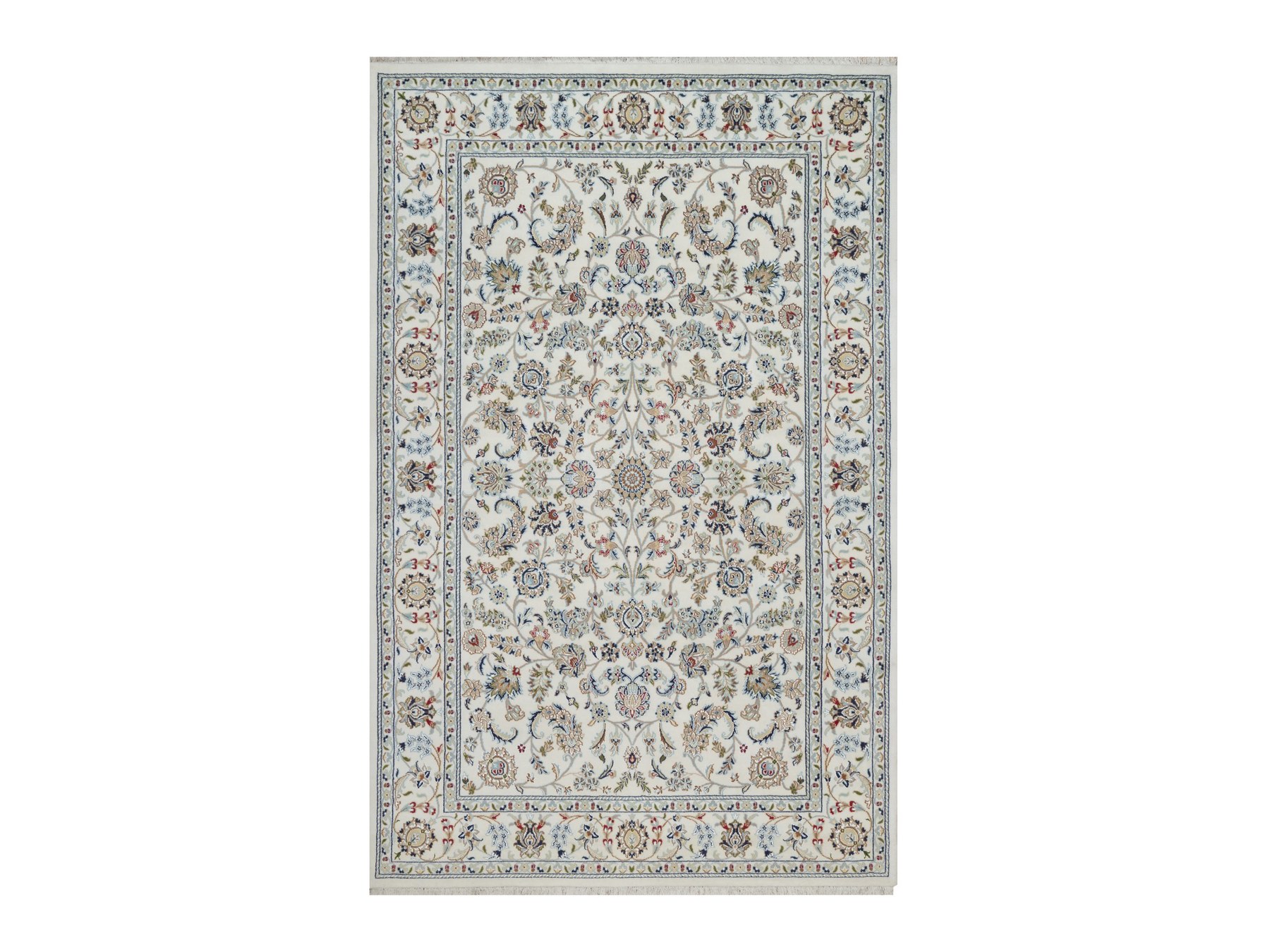 6'x9'3" Chiffon White, Wool and Silk, 250 KPSI, Soft Pile, Nain with All Over Design, Hand Knotted, Oriental Rug HR92139