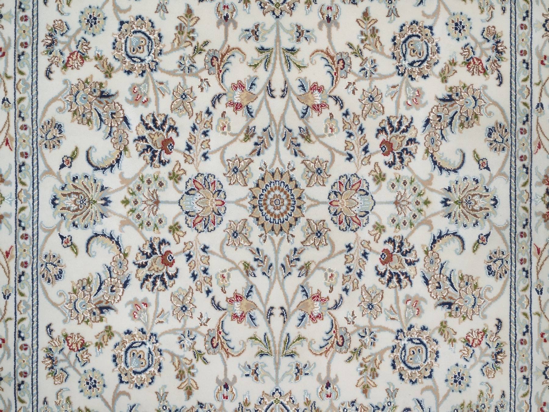 6'x9'3" Chiffon White, Wool and Silk, 250 KPSI, Soft Pile, Nain with All Over Design, Hand Knotted, Oriental Rug HR92139 - Image 8