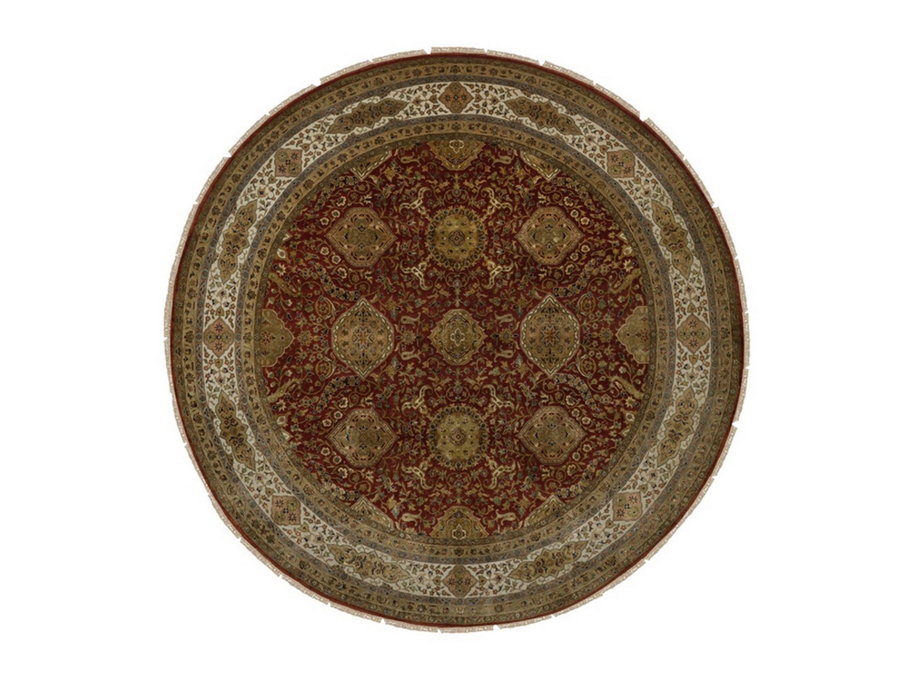 9'x9' Currant Red, Kashan Revival, 300 KPSI, Hand Spun New Zealand Wool, Hand Knotted, Round, Oriental Rug HR92334
