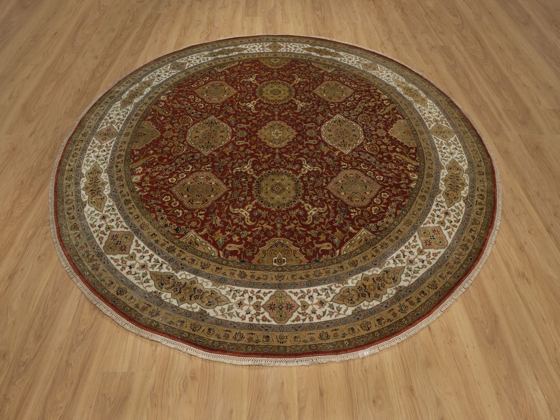 9'x9' Currant Red, Kashan Revival, 300 KPSI, Hand Spun New Zealand Wool, Hand Knotted, Round, Oriental Rug HR92334 - Image 2