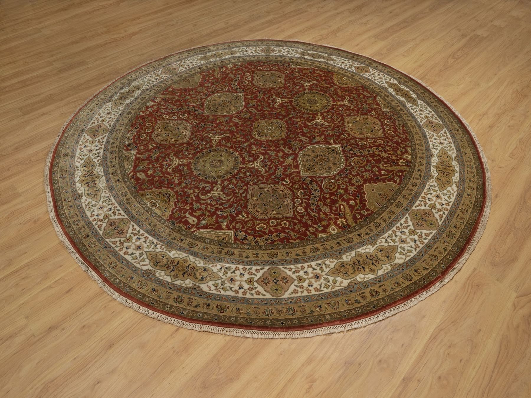 9'x9' Currant Red, Kashan Revival, 300 KPSI, Hand Spun New Zealand Wool, Hand Knotted, Round, Oriental Rug HR92334 - Image 3
