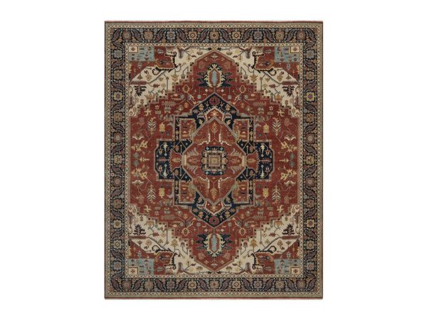 8'x10'1" Auburn Red, Antiqued Fine Heriz Re-Creation, Medallion Design, Denser Weave, Vegetable Dyes, Hand Spun New Zealand Wool, Hand Knotted, Oriental Rug HR92411