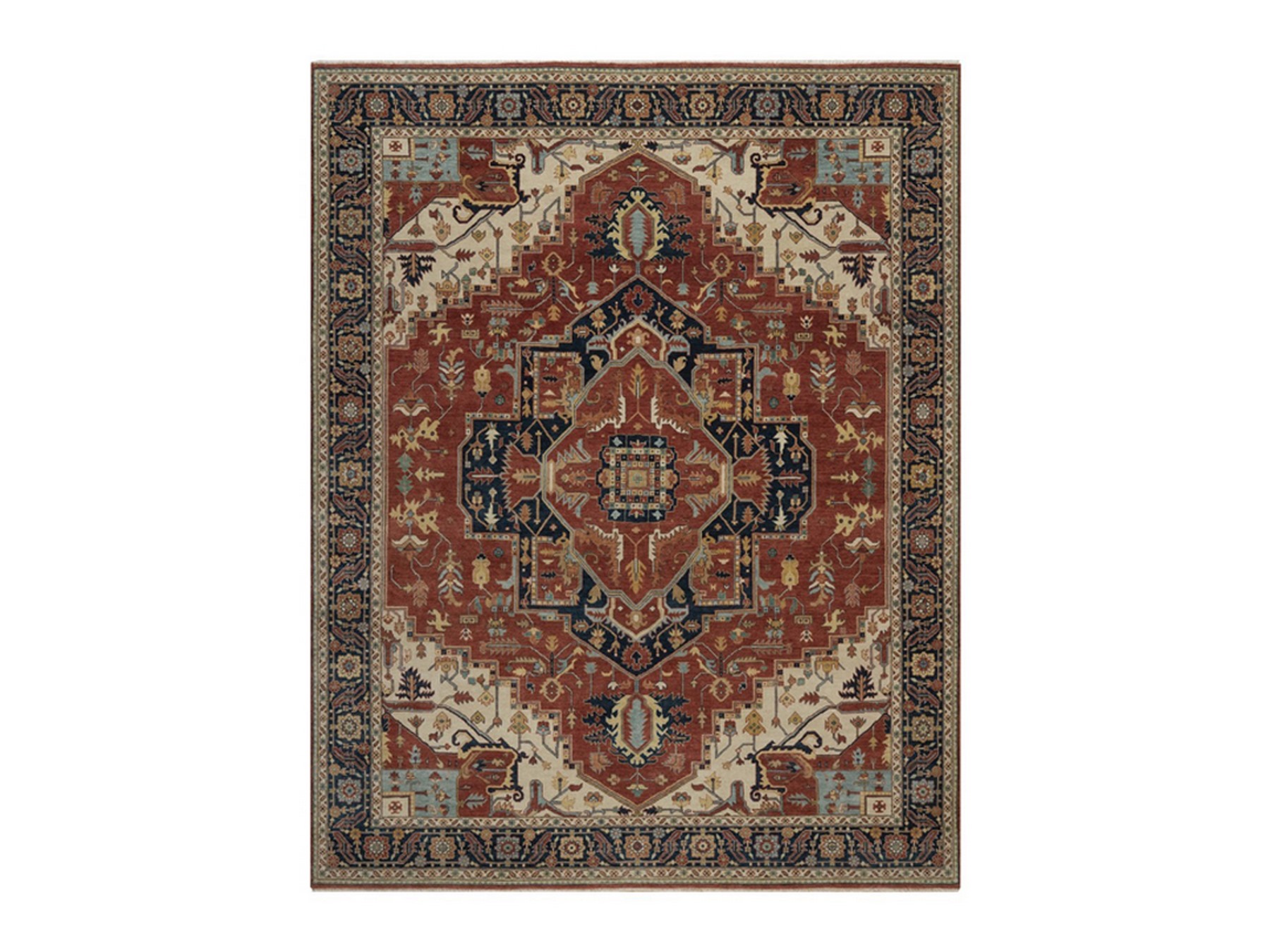 8'x10'1" Auburn Red, Antiqued Fine Heriz Re-Creation, Medallion Design, Denser Weave, Vegetable Dyes, Hand Spun New Zealand Wool, Hand Knotted, Oriental Rug HR92411