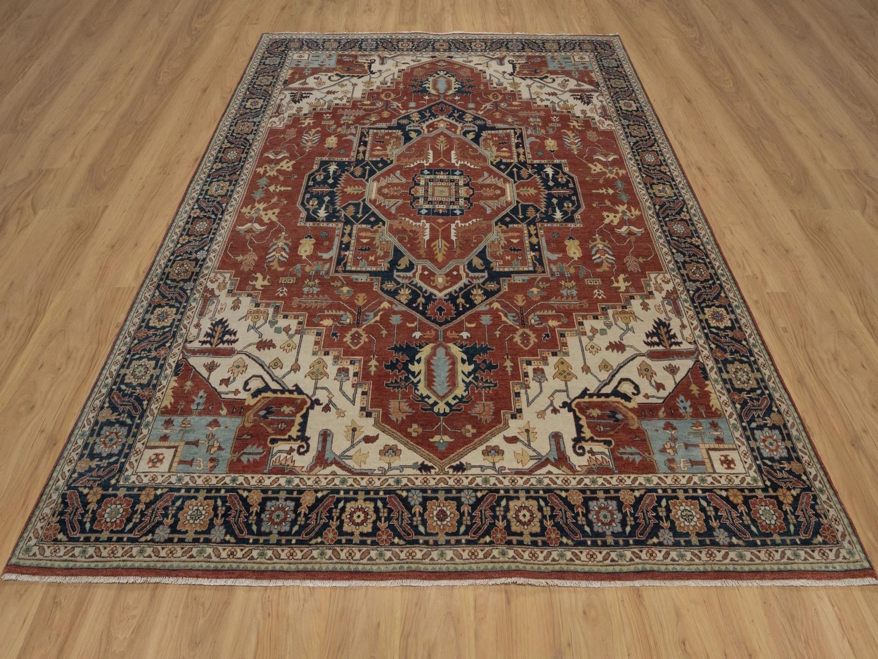 8'x10'1" Auburn Red, Antiqued Fine Heriz Re-Creation, Medallion Design, Denser Weave, Vegetable Dyes, Hand Spun New Zealand Wool, Hand Knotted, Oriental Rug HR92411 - Image 2