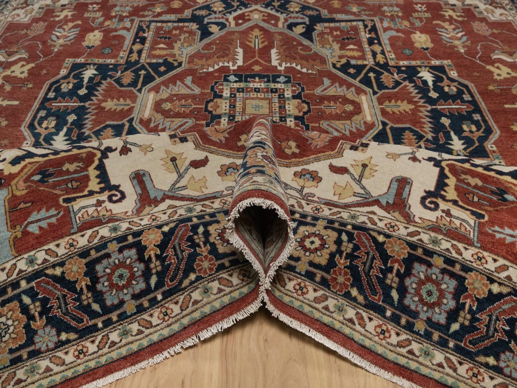 8'x10'1" Auburn Red, Antiqued Fine Heriz Re-Creation, Medallion Design, Denser Weave, Vegetable Dyes, Hand Spun New Zealand Wool, Hand Knotted, Oriental Rug HR92411 - Image 5