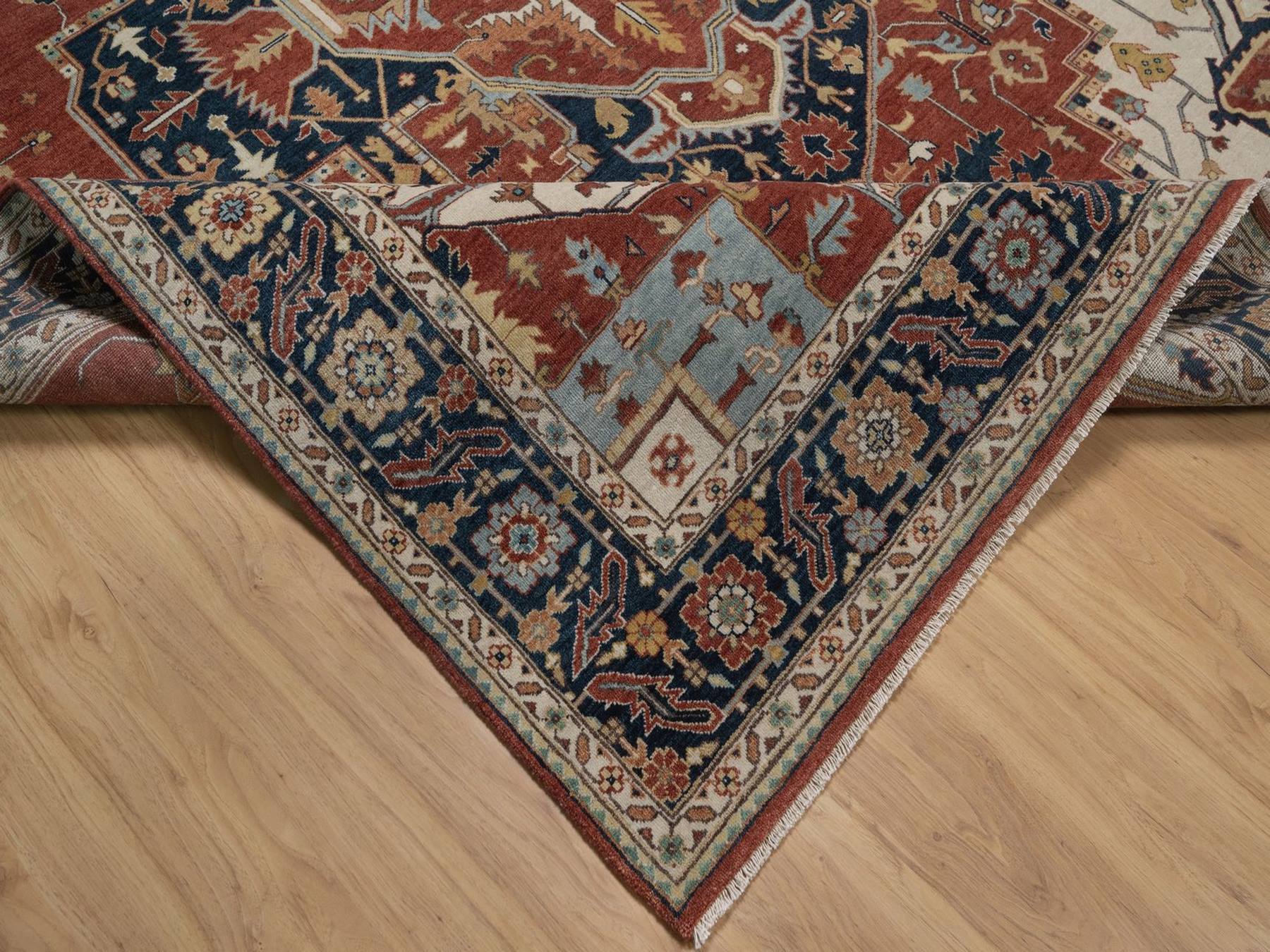 8'x10'1" Auburn Red, Antiqued Fine Heriz Re-Creation, Medallion Design, Denser Weave, Vegetable Dyes, Hand Spun New Zealand Wool, Hand Knotted, Oriental Rug HR92411 - Image 6