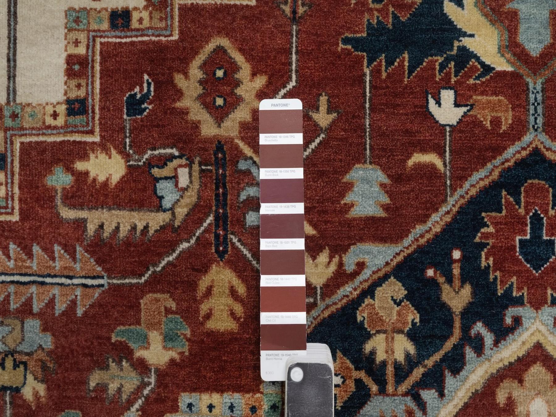 8'x10'1" Auburn Red, Antiqued Fine Heriz Re-Creation, Medallion Design, Denser Weave, Vegetable Dyes, Hand Spun New Zealand Wool, Hand Knotted, Oriental Rug HR92411 - Image 7