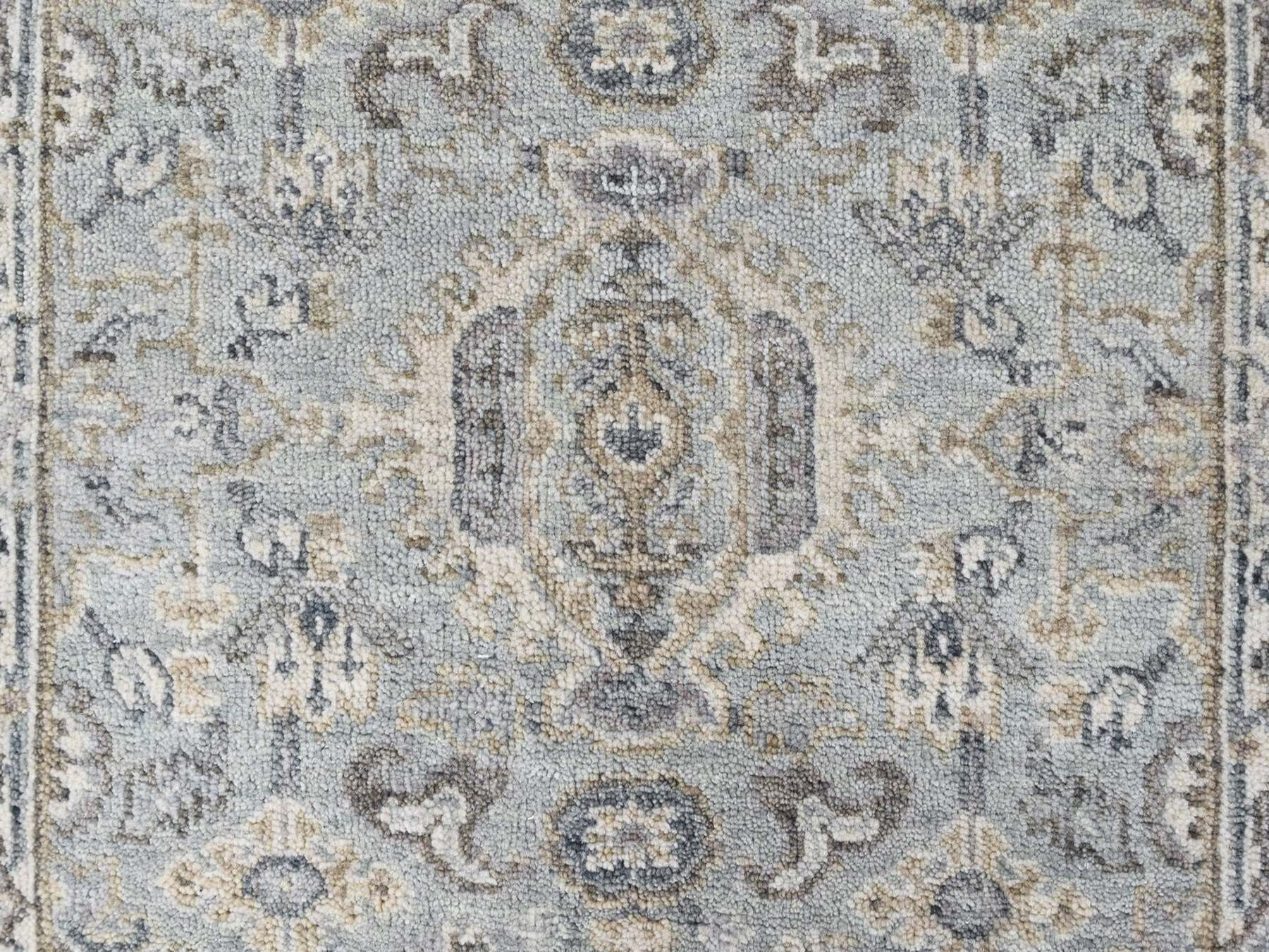 2'x3' Greenish Gray, Pure Wool, Karajeh with Tribal Medallions Design, Hand Knotted, Mat, Sample, Oriental Rug HR10386 - Image 4