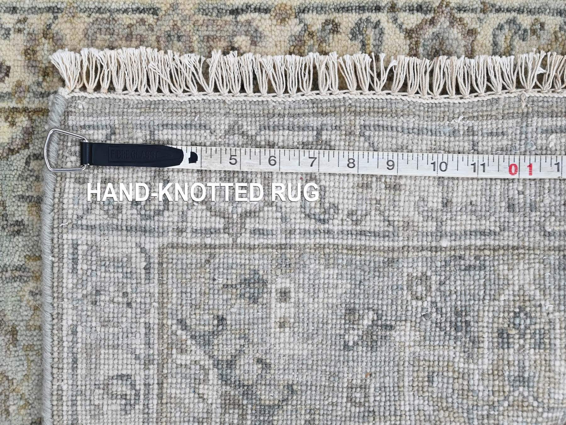 2'x3' Greenish Gray, Pure Wool, Karajeh with Tribal Medallions Design, Hand Knotted, Mat, Sample, Oriental Rug HR10386 - Image 7