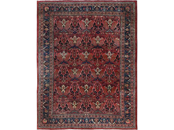 11'3"x14'5" Crimson Red, Antique Persian Bijar Garus, Even Wear, Clean, Sides and Ends Professionally Secured, Hand Knotted, 100% Wool, Oriental Rug HR1373