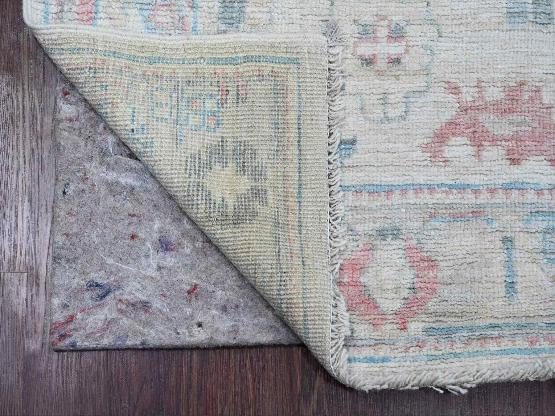 3'x11'8" Bone White, Afghan Angora Oushak with Floral Pattern, Hand Knotted, Veggie Dyes, Pure Wool, Runner, Oriental Rug HR20406 - Image 2