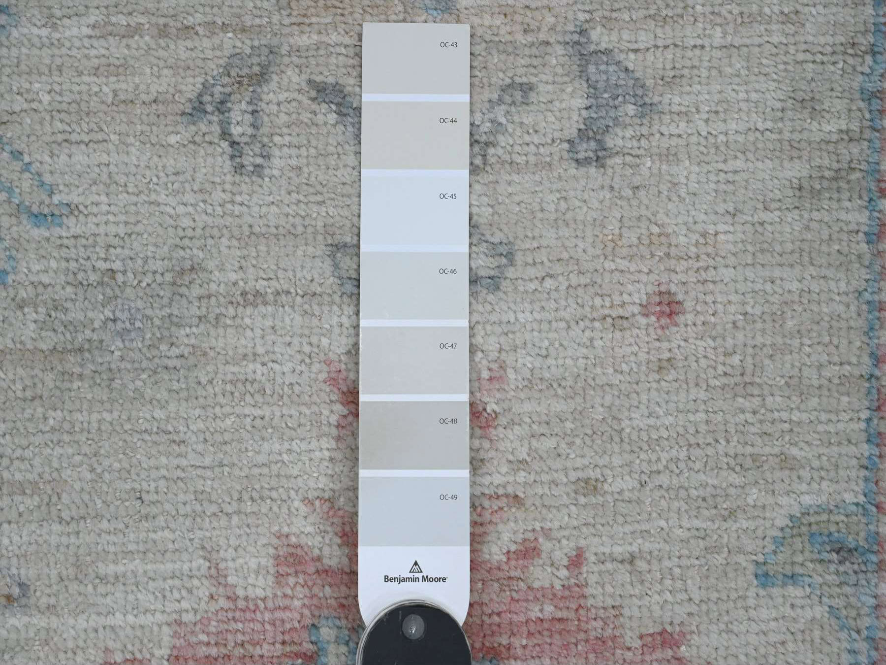 3'x11'8" Bone White, Afghan Angora Oushak with Floral Pattern, Hand Knotted, Veggie Dyes, Pure Wool, Runner, Oriental Rug HR20406 - Image 3