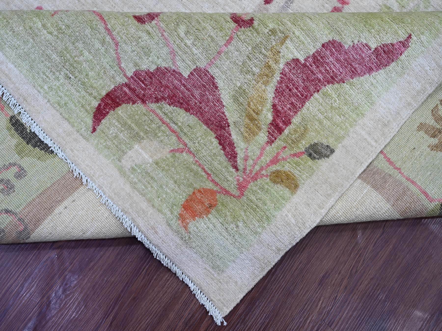 8'10"x12' Misty Gray, Hand Knotted, Chinese Art Deco Inspired Peshawar, Vegetable Dyes, Soft and Shiny Wool, Oriental Rug HR22625 - Image 6