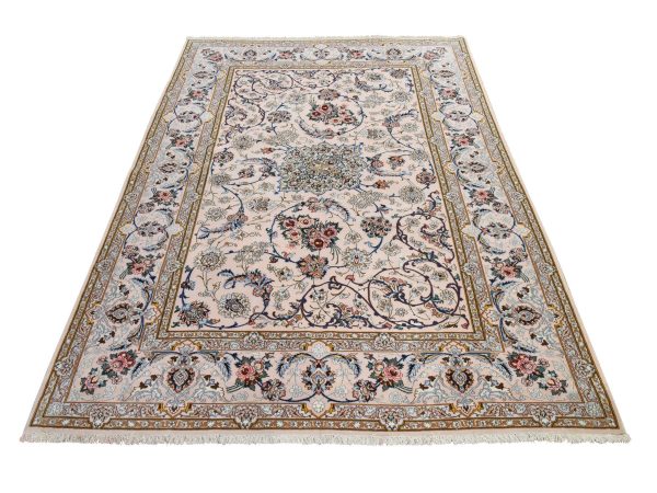4'10"x7'9" Cloud Pink, New Persian Isfahan with All Over Design, 400 KPSI, Wool & Silk, Hand Knotted, Oriental Rug HR25000