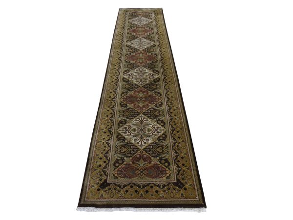 2'7"x12' Chocolate Brown, Tabriz Garden Design, Hand Knotted, Pure Wool, Runner, Oriental Rug HR25005
