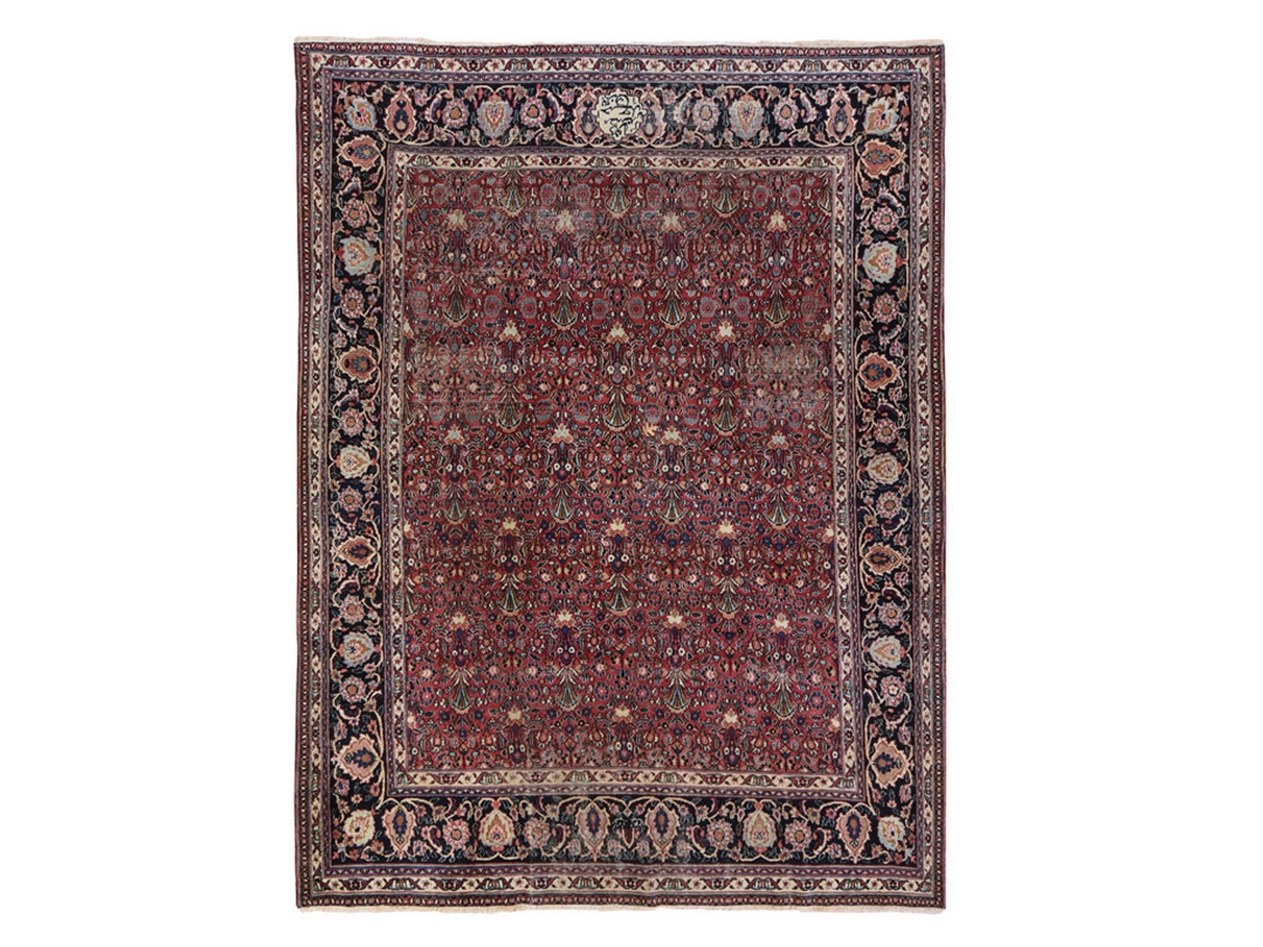 7'7"x10'4" Blush Red, Antique Persian Mashad, Signed, Shabby Chic, Clean, Soft, Sides and Ends Professionally Secured, Slight Wear, Good Condition, Hand Knotted, 100% Wool, Oriental Rug HR25010