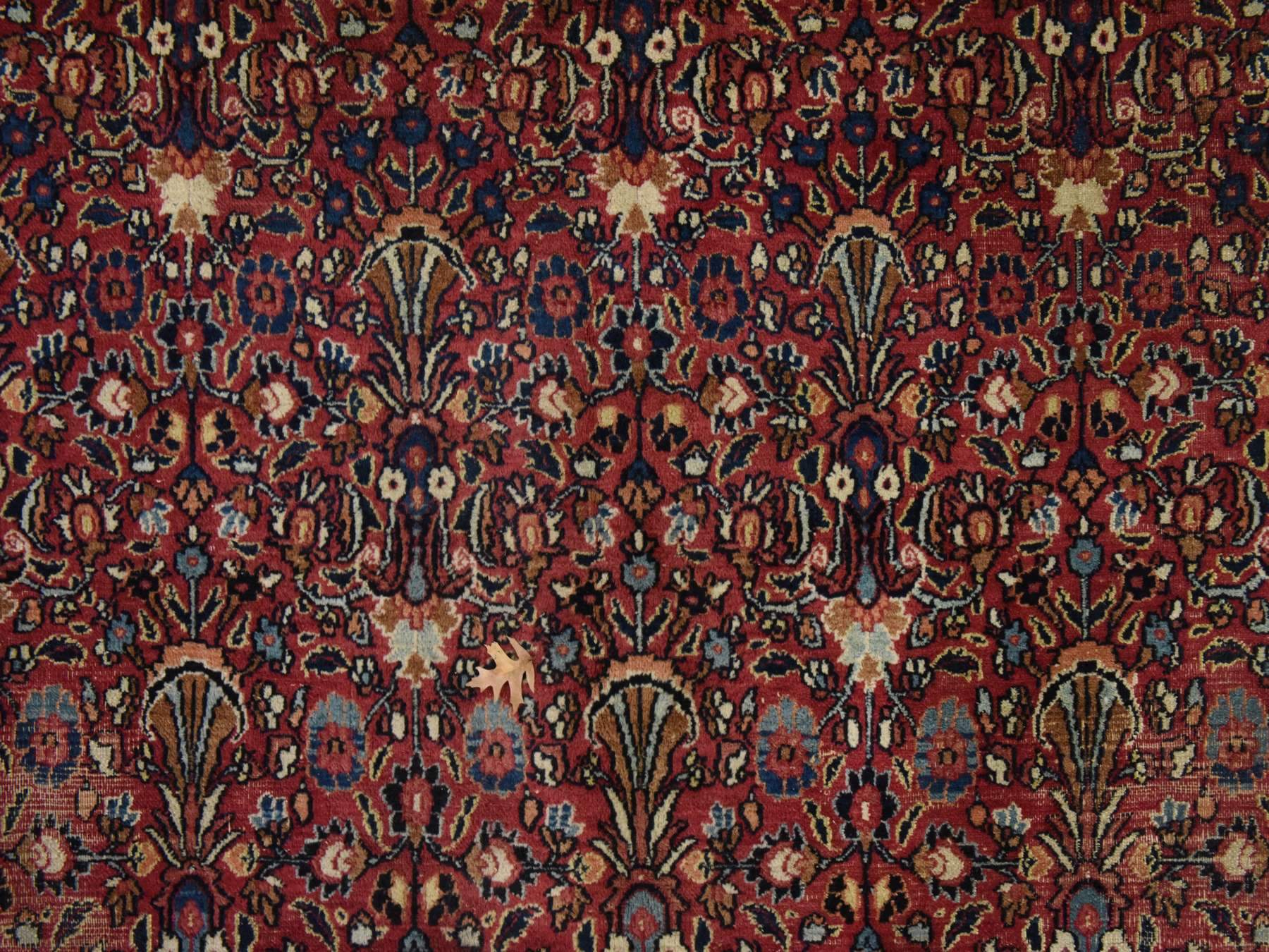 7'7"x10'4" Blush Red, Antique Persian Mashad, Signed, Shabby Chic, Clean, Soft, Sides and Ends Professionally Secured, Slight Wear, Good Condition, Hand Knotted, 100% Wool, Oriental Rug HR25010 - Image 5