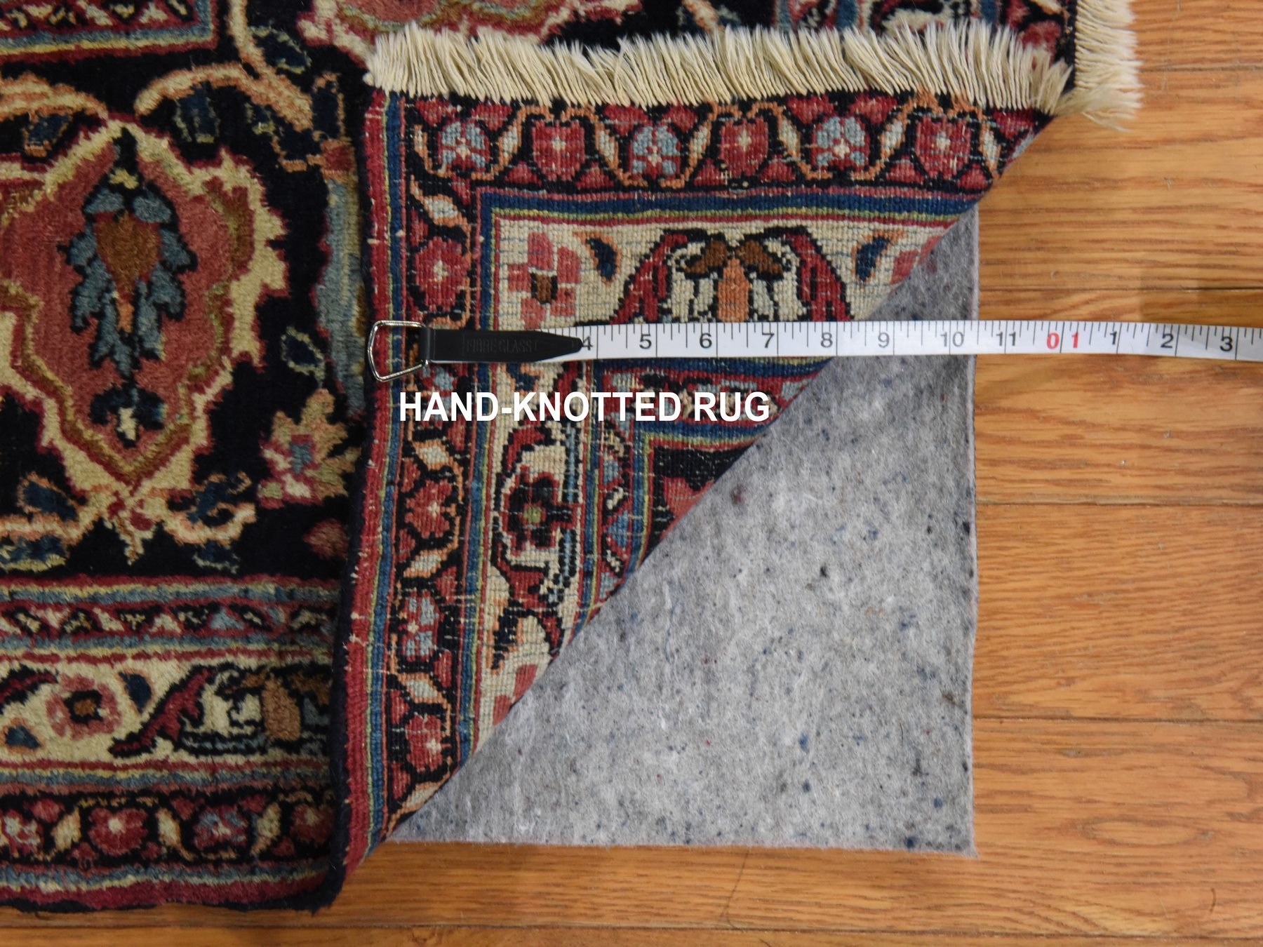 7'7"x10'4" Blush Red, Antique Persian Mashad, Signed, Shabby Chic, Clean, Soft, Sides and Ends Professionally Secured, Slight Wear, Good Condition, Hand Knotted, 100% Wool, Oriental Rug HR25010 - Image 7