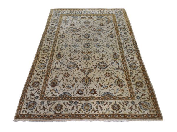 4'7"x7'2" Boulder White, Vintage Persian Kashan with All Over Design, Excellent Condition, Clean, Soft, Hand Knotted, 100% Wool, Oriental Rug HR25012