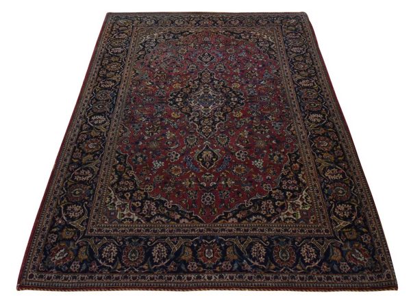4'8"x6'5" Currant Red, Vintage Persian Kashan, Excellent Condition, Soft, Clean, Sides and Ends Professionally Secured, 100% Wool, Hand Knotted, Oriental Rug HR25013