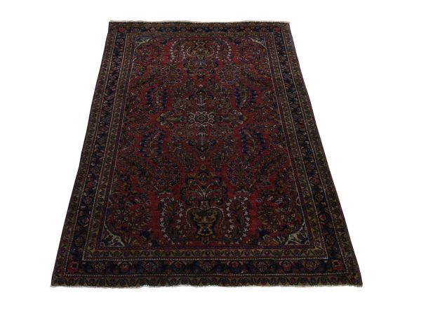 3'4"x5' Scarlet Red, Antique Persian Sarouk with All Over Design, Excellent Condition, Clean, Soft, Sides and Ends Professionally Secured, 100% Wool, Hand Knotted, Oriental Rug HR25016