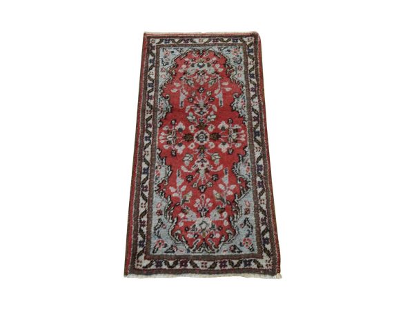 1'6"x3'2" Rose Red, Antique Persian Hamadan, Full Pile, Excellent Condition, Clean and Soft, Hand Knotted, 100% Wool, Mat, Oriental Rug HR25017