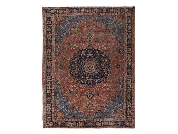8'x10'3" Cinnamon Red, Antique Persian Tabriz with Flower Medallion, Even Wear, Clean, Sides and Ends Professionally Secured, 100% Wool, Hand Knotted, Oriental Rug HR78974