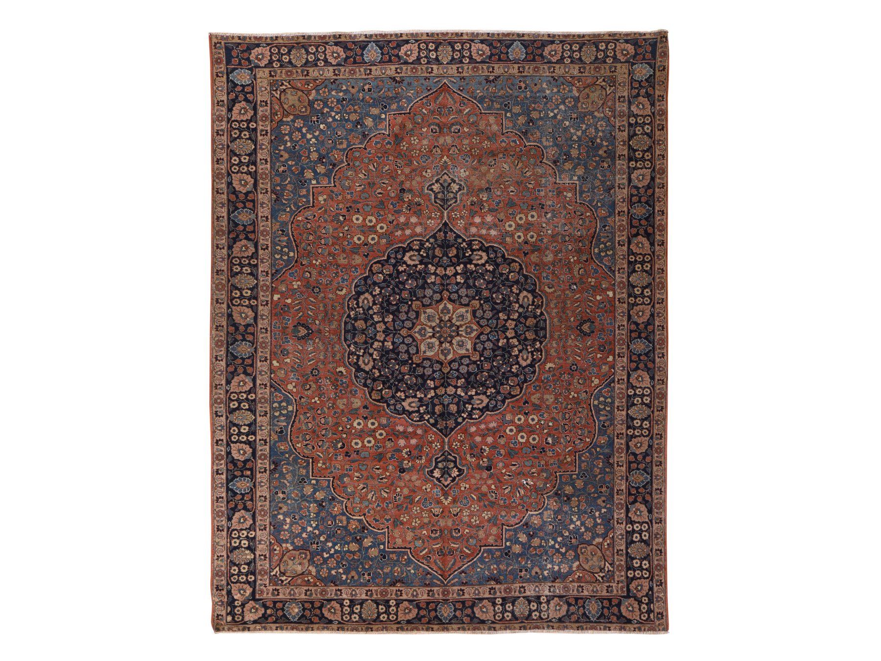 8'x10'3" Cinnamon Red, Antique Persian Tabriz with Flower Medallion, Even Wear, Clean, Sides and Ends Professionally Secured, 100% Wool, Hand Knotted, Oriental Rug HR78974