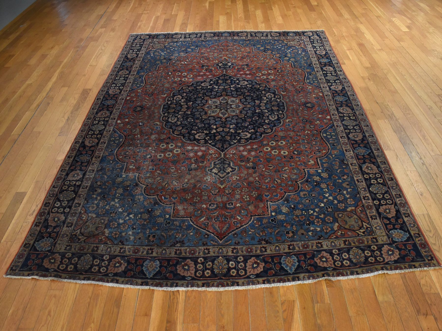 8'x10'3" Cinnamon Red, Antique Persian Tabriz with Flower Medallion, Even Wear, Clean, Sides and Ends Professionally Secured, 100% Wool, Hand Knotted, Oriental Rug HR78974 - Image 2