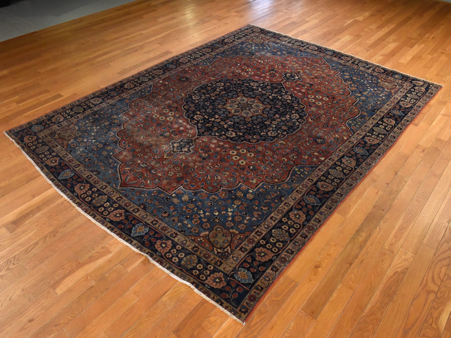 8'x10'3" Cinnamon Red, Antique Persian Tabriz with Flower Medallion, Even Wear, Clean, Sides and Ends Professionally Secured, 100% Wool, Hand Knotted, Oriental Rug HR78974 - Image 4