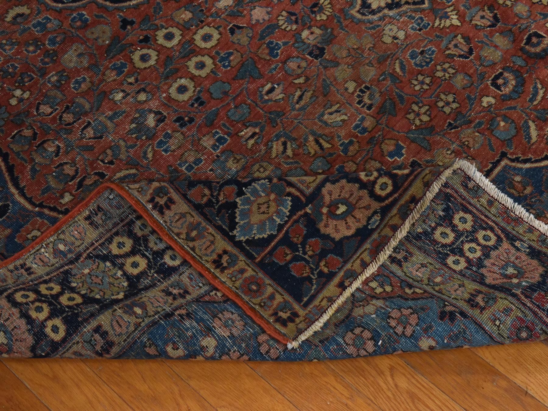 8'x10'3" Cinnamon Red, Antique Persian Tabriz with Flower Medallion, Even Wear, Clean, Sides and Ends Professionally Secured, 100% Wool, Hand Knotted, Oriental Rug HR78974 - Image 8