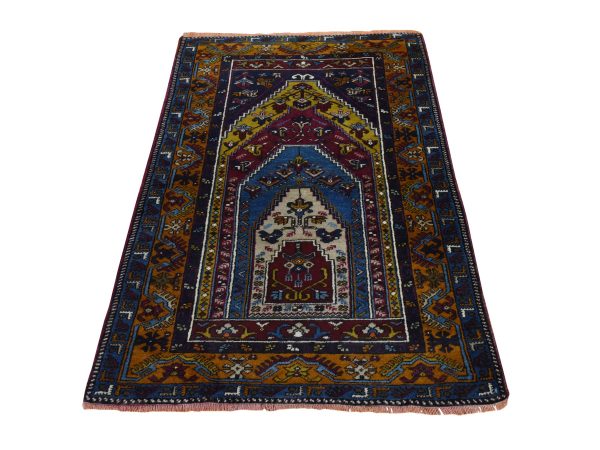 3'x4'7" Colorful, Vintage Turkish Prayer Rug, Wool on Wool Foundation, Hand Knotted, Oriental HR78978