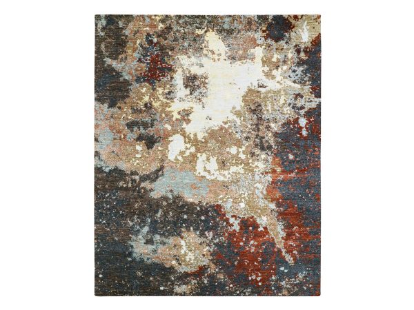 8'x10' Chocolate Brown with Rust, Persian Knot, Abstract with Galaxy Design, Hand Knotted, Densely Woven, Oriental Rug HR83263
