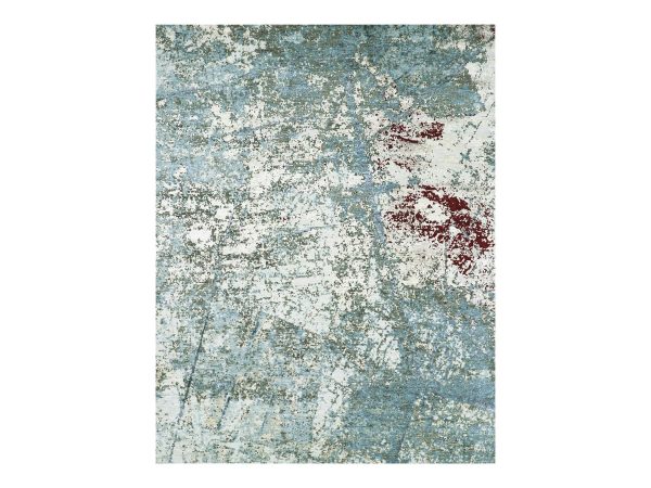 8'x10'4" Misty Gray with Beige, Modern Abstract Design, Persian Knot, 100% Wool, Hand Knotted, Densely Woven, Oriental Rug HR83265