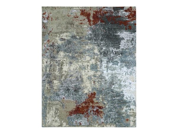 8'x10'2" Shades of Gray, Abstract with Galaxy Design, Persian Knot, Hand Knotted, 100% Wool, Densely Woven, Oriental Rug HR83267